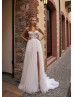 Strapless Beaded Ivory Lace Tulle Slit Sexy Wedding Dress